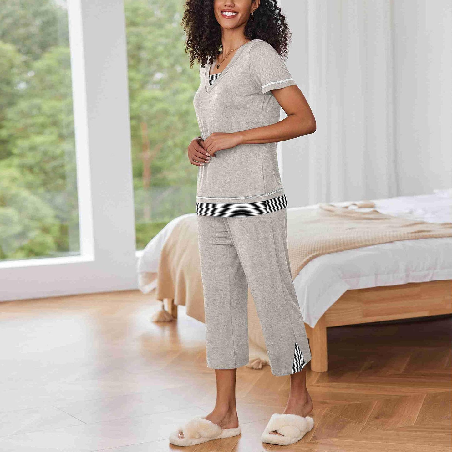Home Wear Suit Color Contrast Patchwork Home Pajamas
