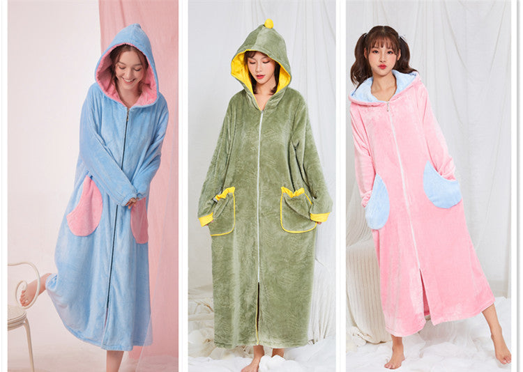 Long Zipper Pajamas Nightdress Home Wear