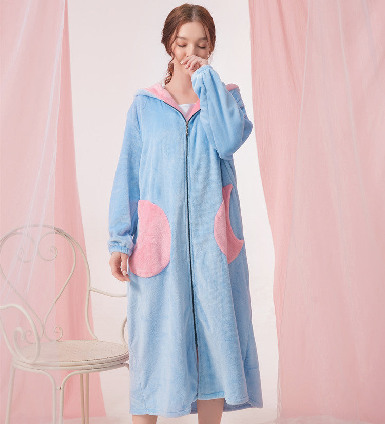 Long Zipper Pajamas Nightdress Home Wear