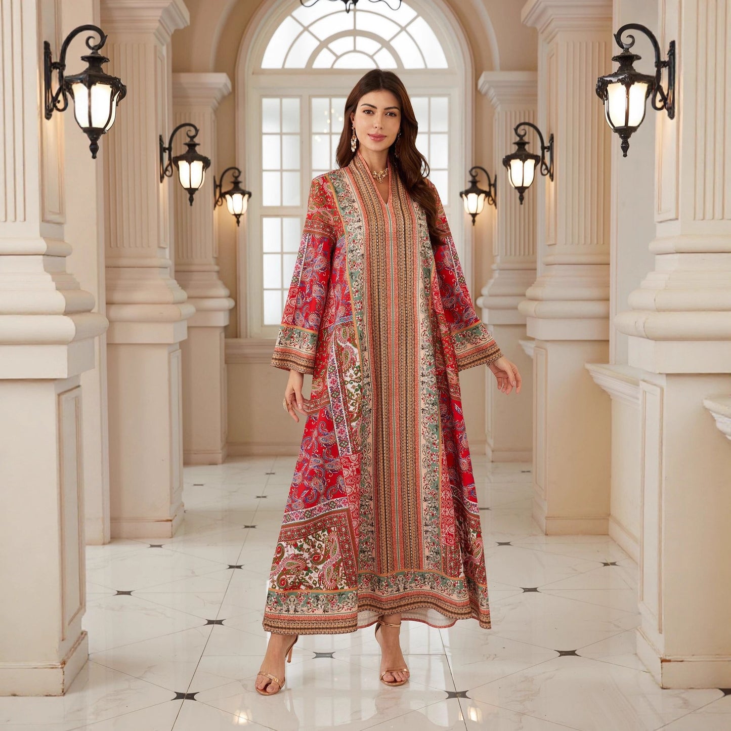 Dubai Abaya Muslim Womens Printed Pullover Dress