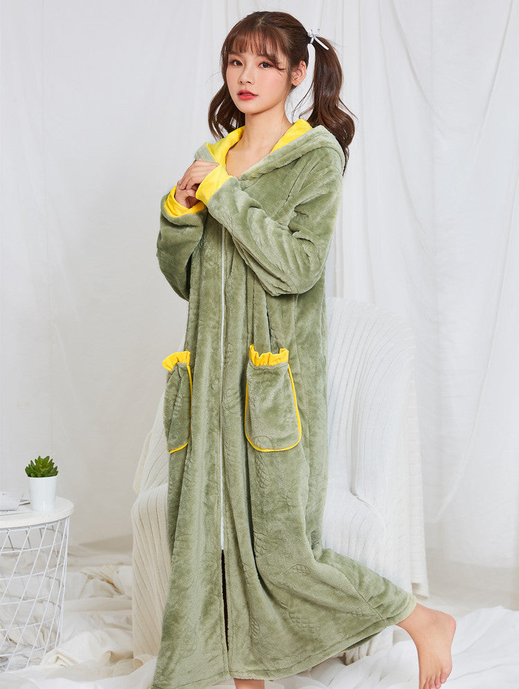 Long Zipper Pajamas Nightdress Home Wear